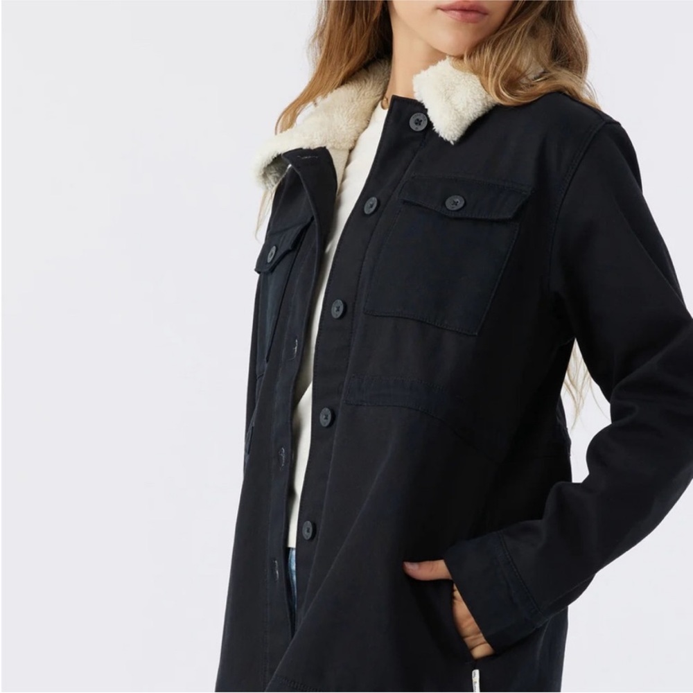 Hang Ten Ladies' Fleece lined Cotton Utility Jacket-Black